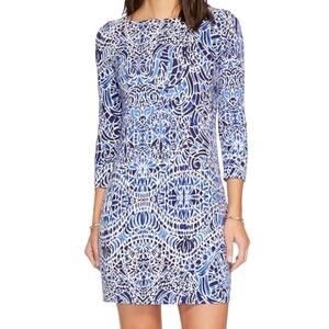 Lilly Pulitzer Sophie Dress Taverna Tile UPF 50+ 3/4 Sleeve Blue & White Small